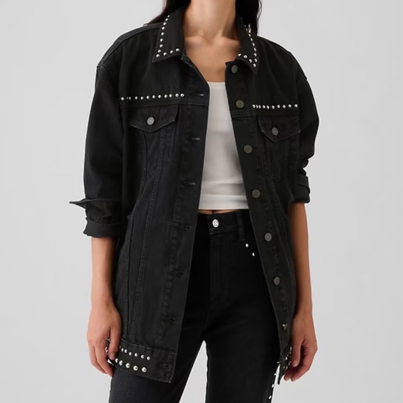 Gap Studded Oversized Denim Jacket Size L Black - Picture 1 of 15